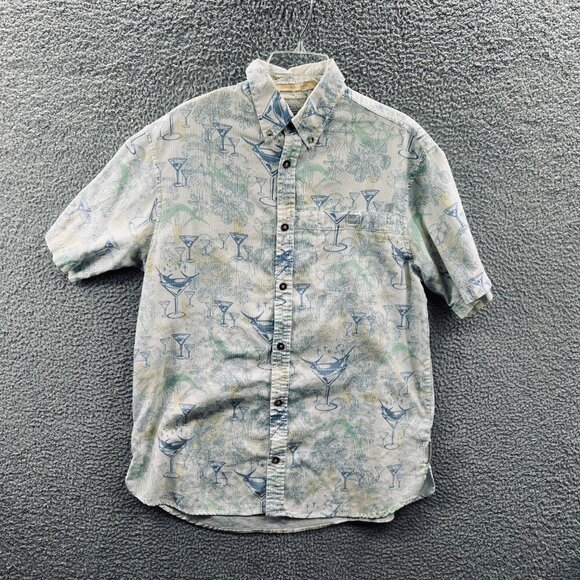 Columbia Mens Shirt Medium River Lodge Button Front Martini Glass All Over Print - Picture 1 of 10